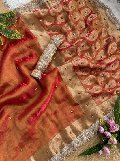 Premium Banarasi Satin Silk Saree with Gungroo & Lace Border