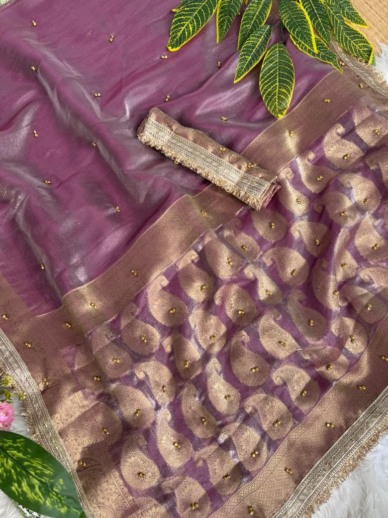 Premium Banarasi Satin Silk Saree with Gungroo & Lace Border