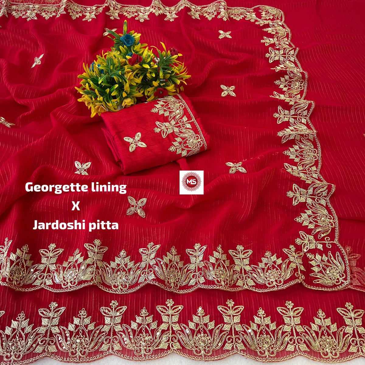 Premium Blooming Georgette Silk Saree with Traditional Pittawork