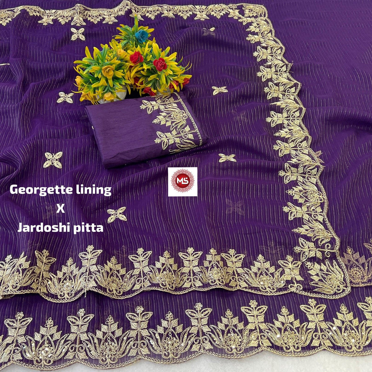 Premium Blooming Georgette Silk Saree with Traditional Pittawork