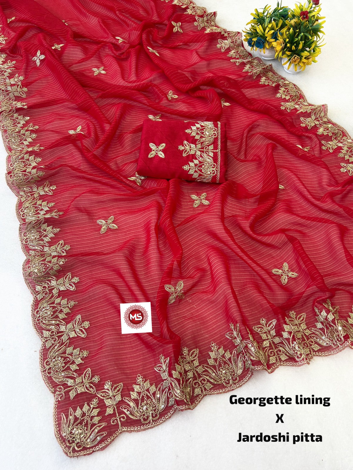 Premium Blooming Georgette Silk Saree with Traditional Pittawork