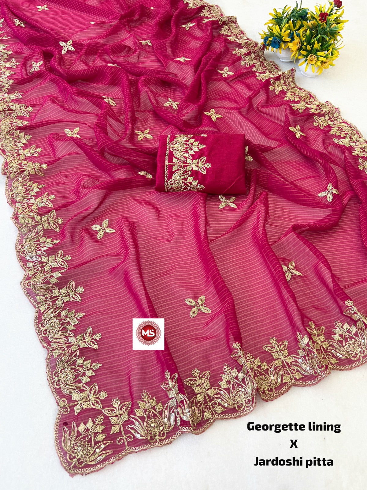 Premium Blooming Georgette Silk Saree with Traditional Pittawork