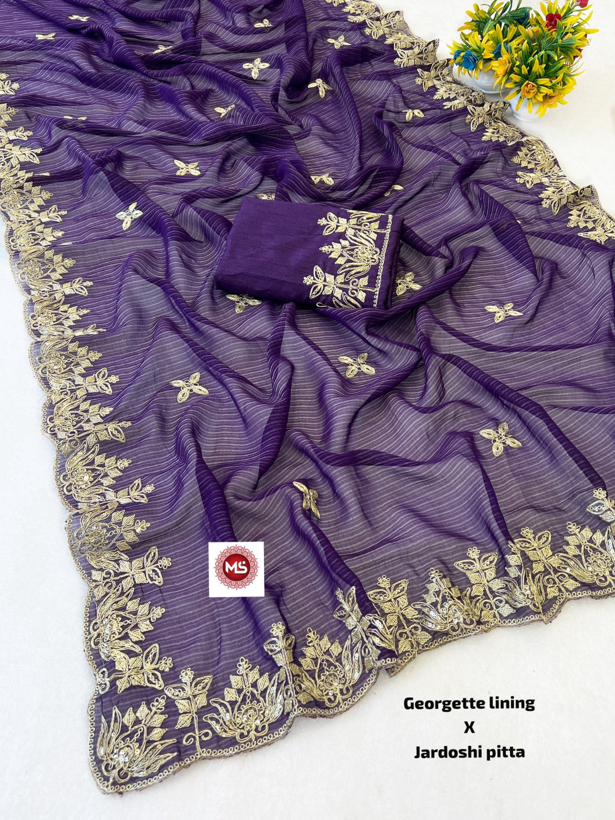 Premium Blooming Georgette Silk Saree with Traditional Pittawork