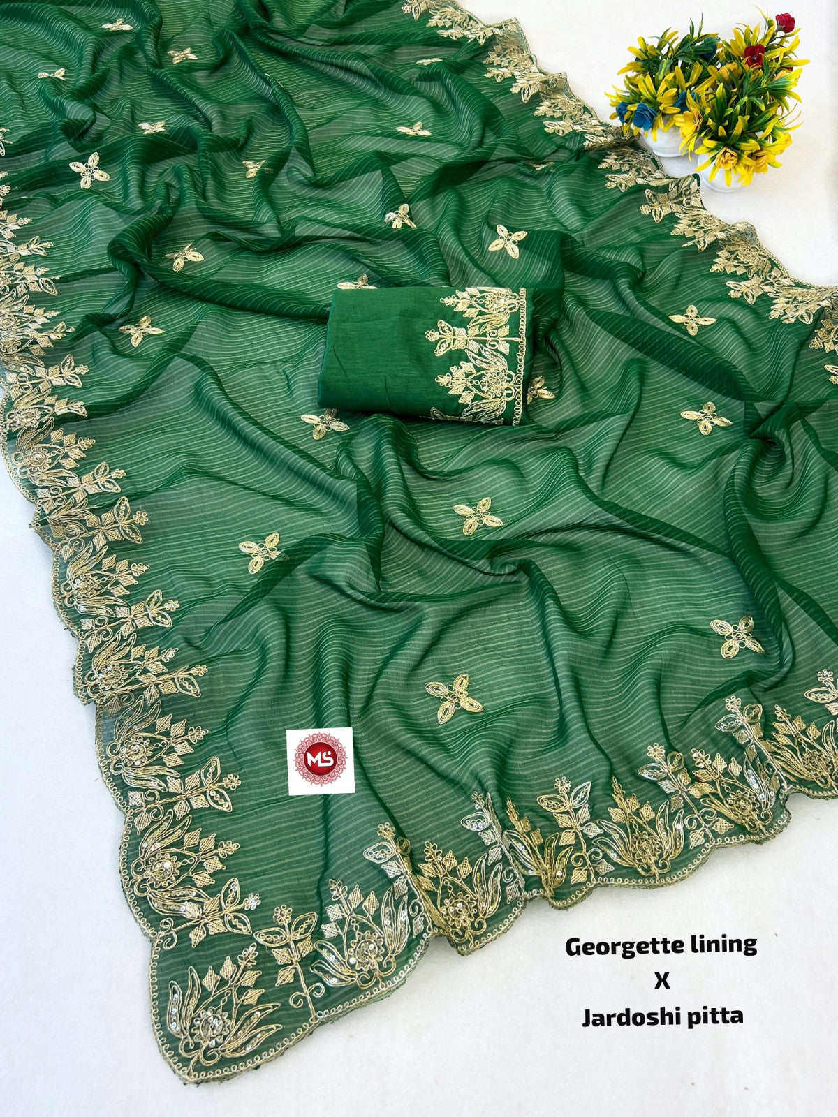 Premium Blooming Georgette Silk Saree with Traditional Pittawork