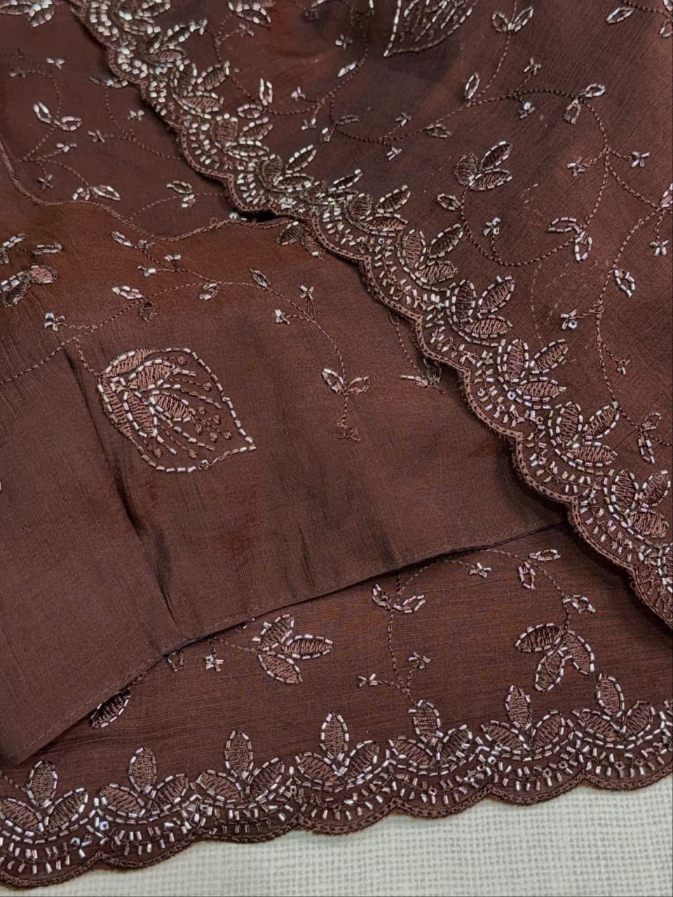 Royal Brown Sequin & Bead Embroidered Saree
