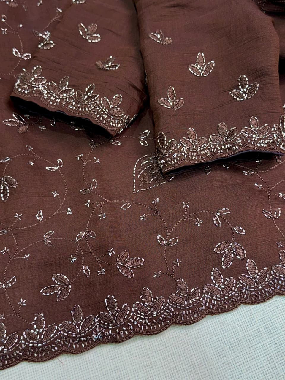 Royal Brown Sequin & Bead Embroidered Saree