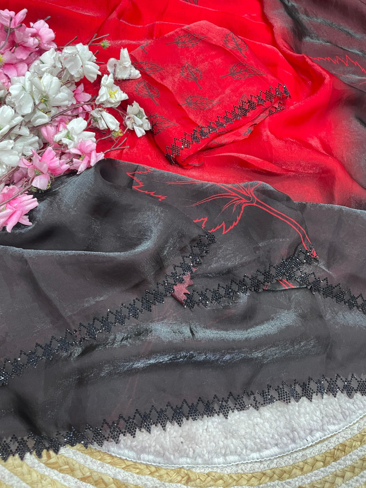 👑 Designer Space Silk Saree – Digital Print & Beautiful Jarkhan Work 👑