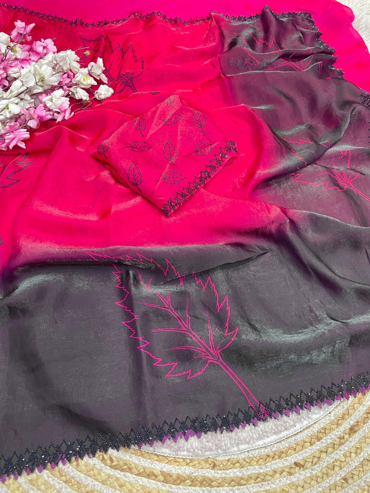 👑 Designer Space Silk Saree – Digital Print & Beautiful Jarkhan Work 👑