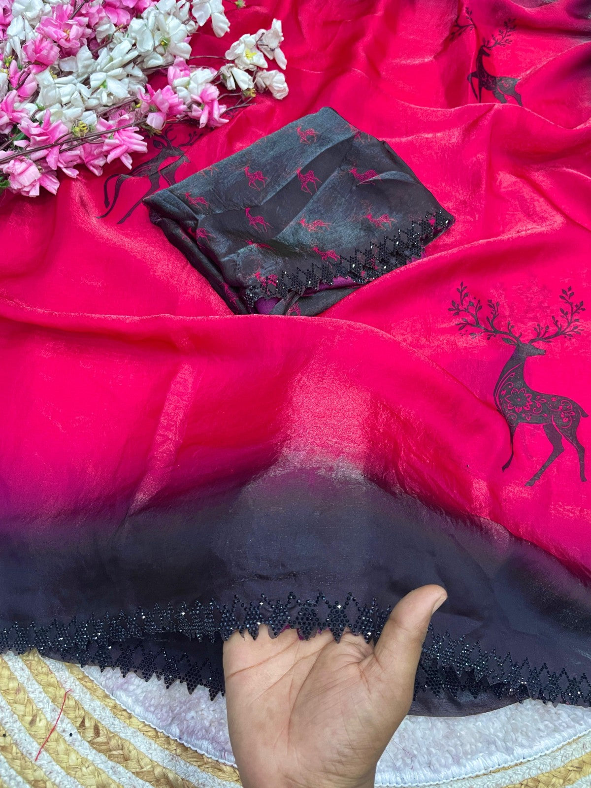 👑 Designer Space Silk Saree – Digital Print & Beautiful Jarkhan Work 👑