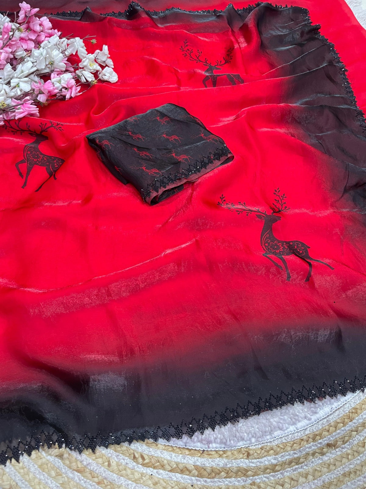 👑 Designer Space Silk Saree – Digital Print & Beautiful Jarkhan Work 👑