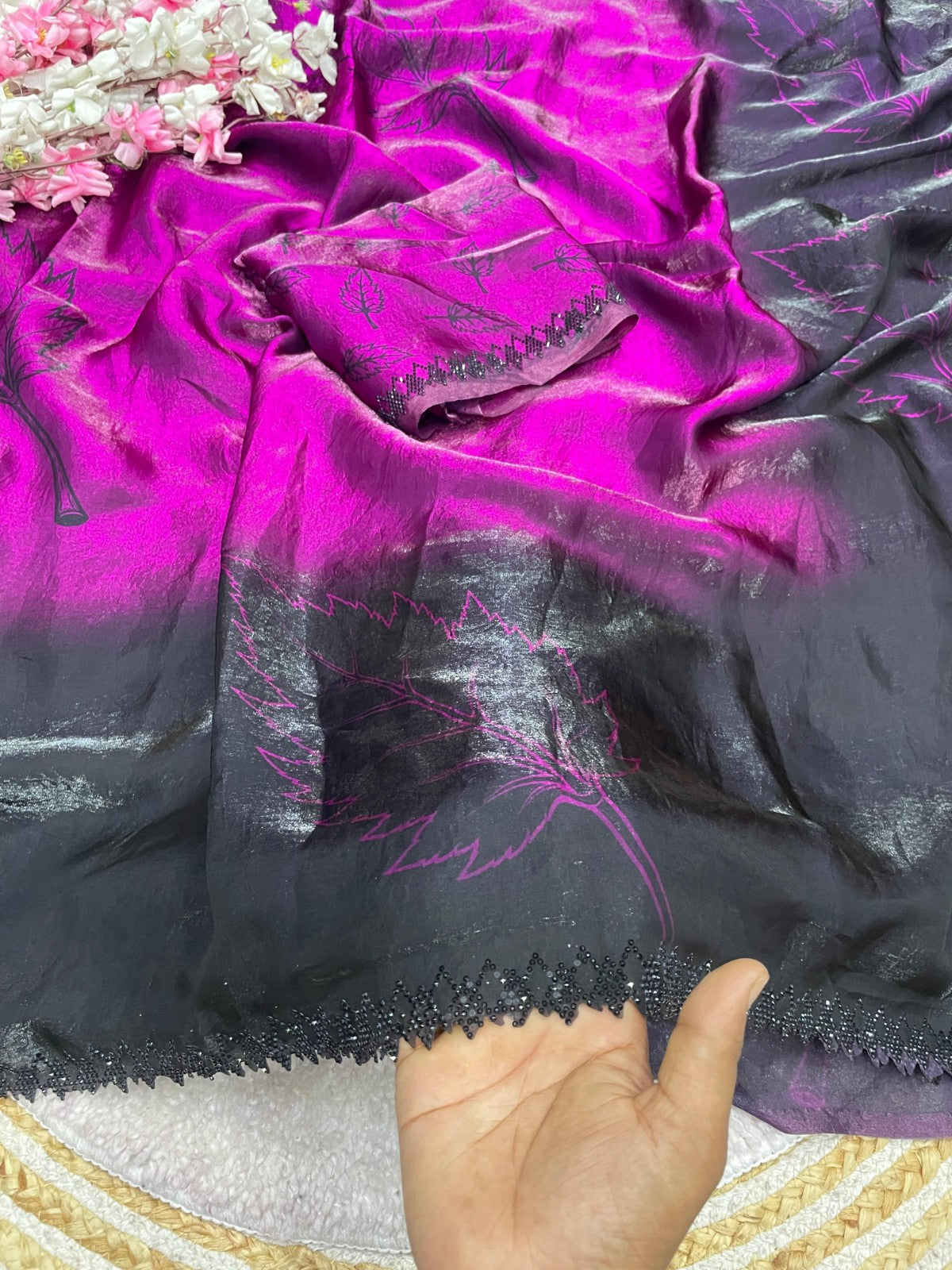 👑 Designer Space Silk Saree – Digital Print & Beautiful Jarkhan Work 👑