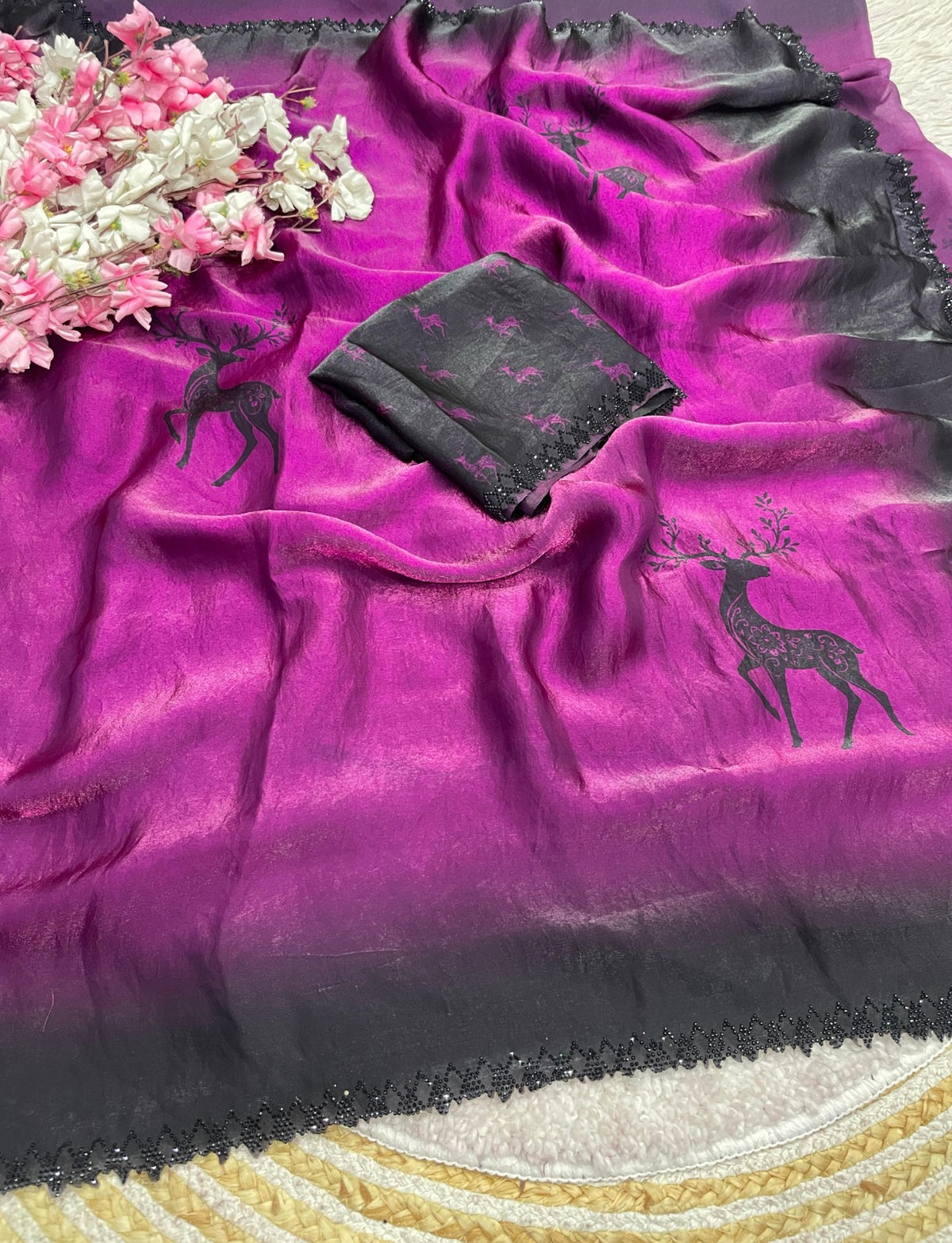 👑 Designer Space Silk Saree – Digital Print & Beautiful Jarkhan Work 👑