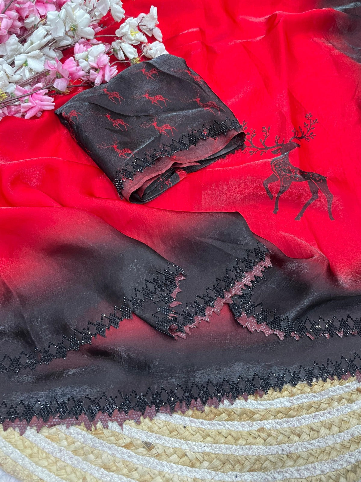 👑 Designer Space Silk Saree – Digital Print & Beautiful Jarkhan Work 👑