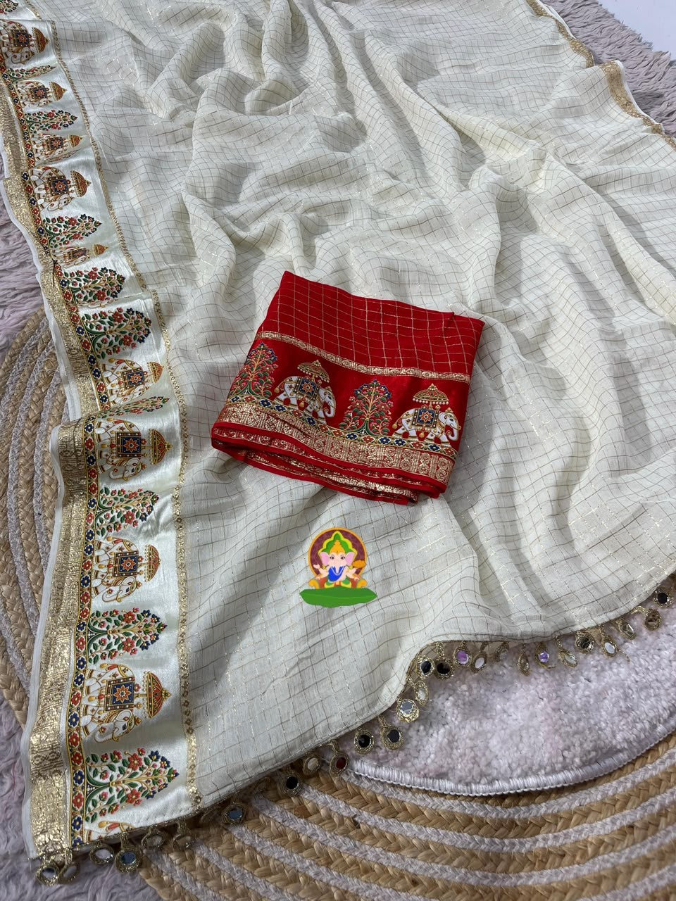 ✨ ROYAL VISCOSE CHECK DESIGNER SAREE ✨
