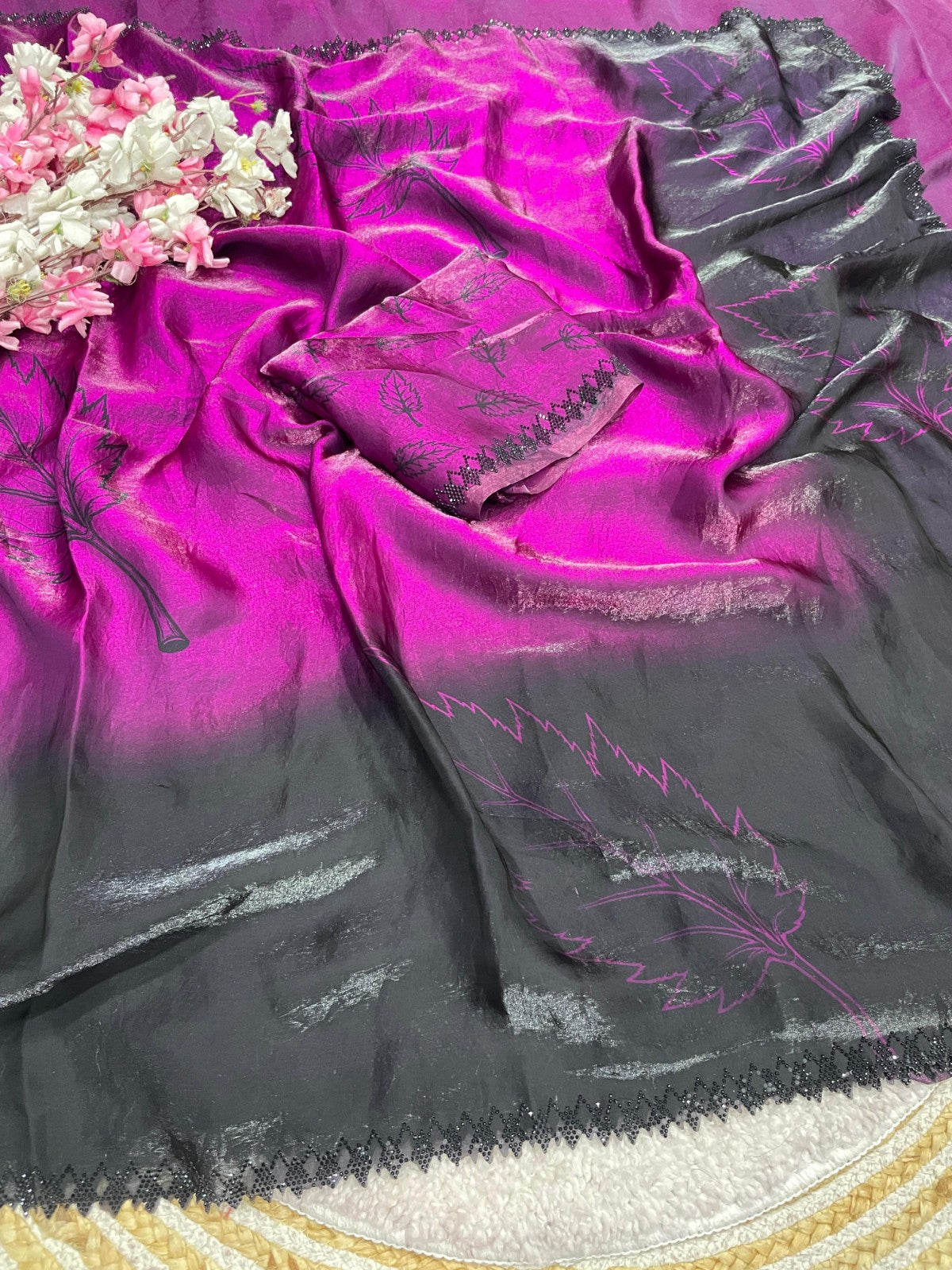 👑 Designer Space Silk Saree – Digital Print & Beautiful Jarkhan Work 👑