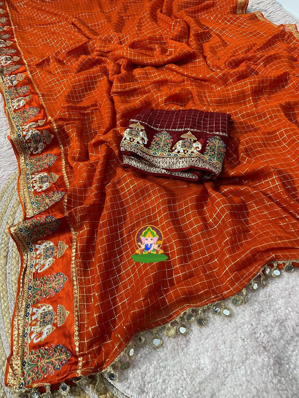 ✨ ROYAL VISCOSE CHECK DESIGNER SAREE ✨