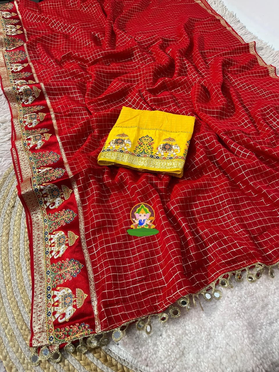 ✨ ROYAL VISCOSE CHECK DESIGNER SAREE ✨