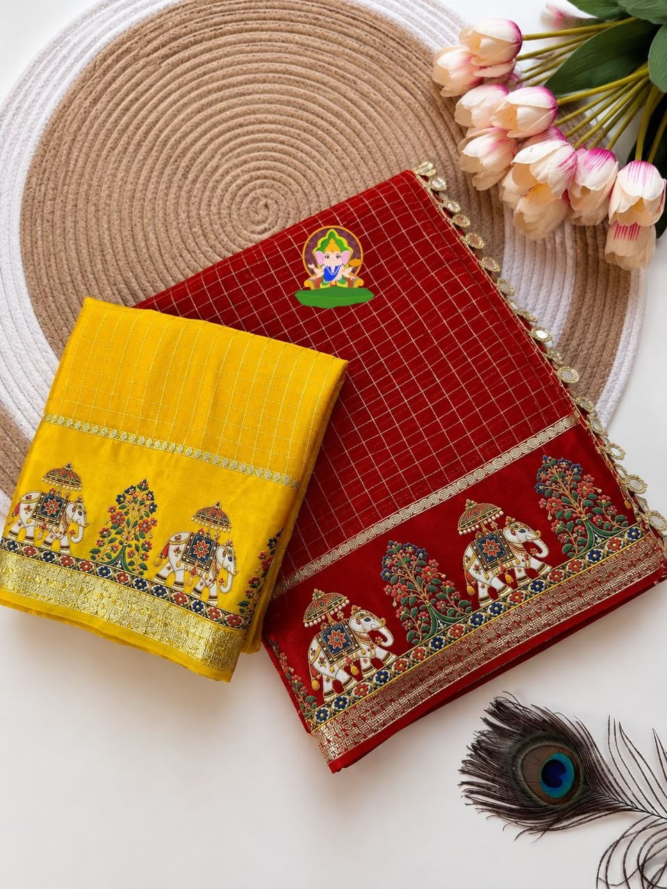 ✨ ROYAL VISCOSE CHECK DESIGNER SAREE ✨