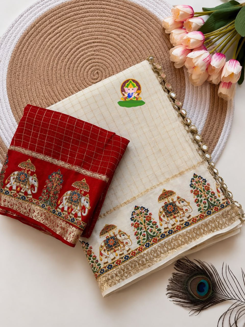 ✨ ROYAL VISCOSE CHECK DESIGNER SAREE ✨