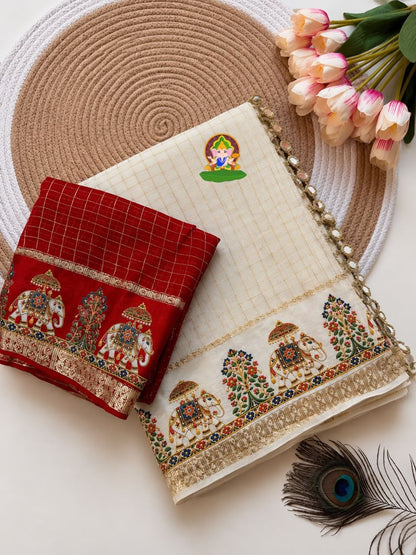 ✨ ROYAL VISCOSE CHECK DESIGNER SAREE ✨