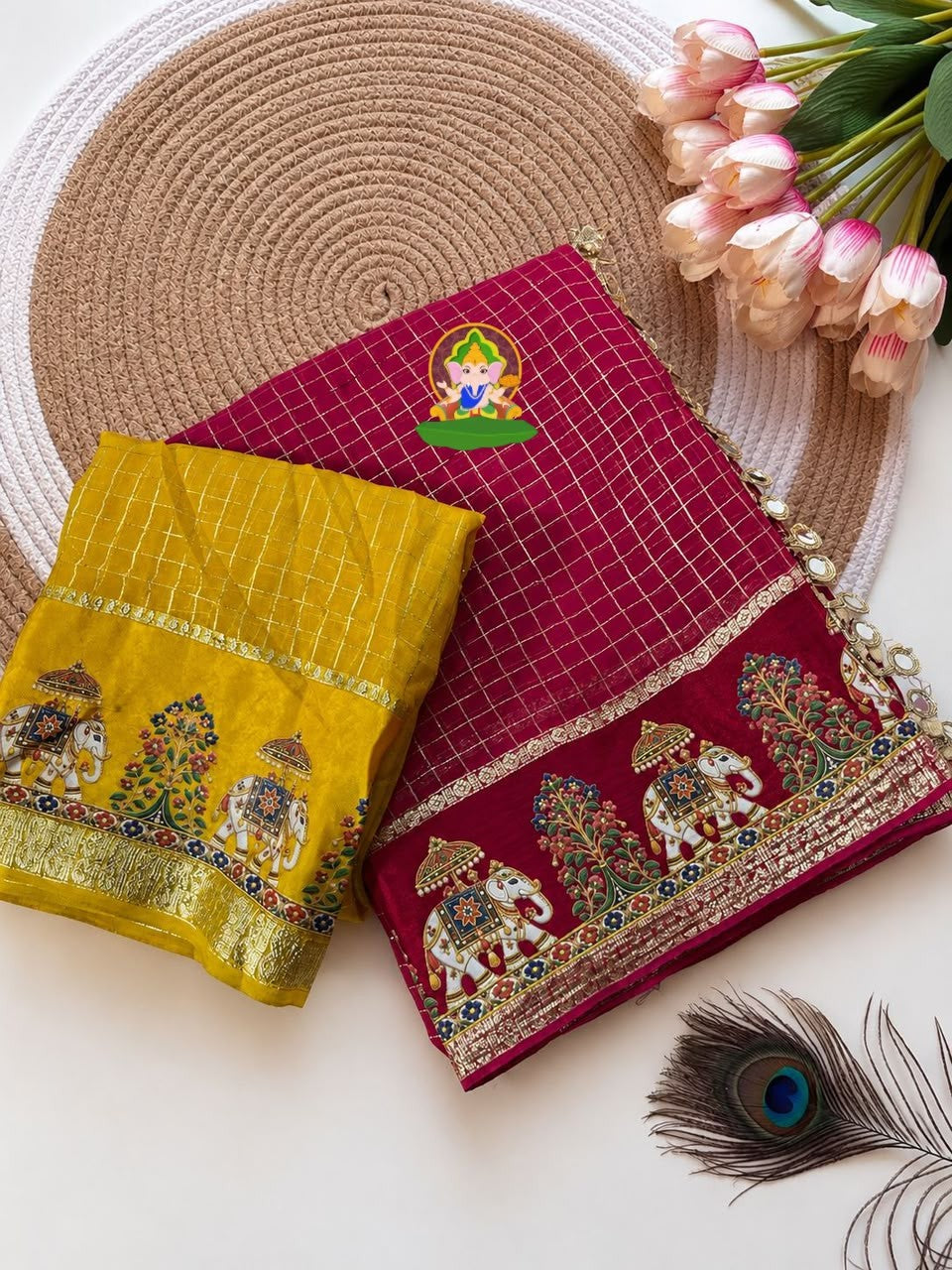 ✨ ROYAL VISCOSE CHECK DESIGNER SAREE ✨