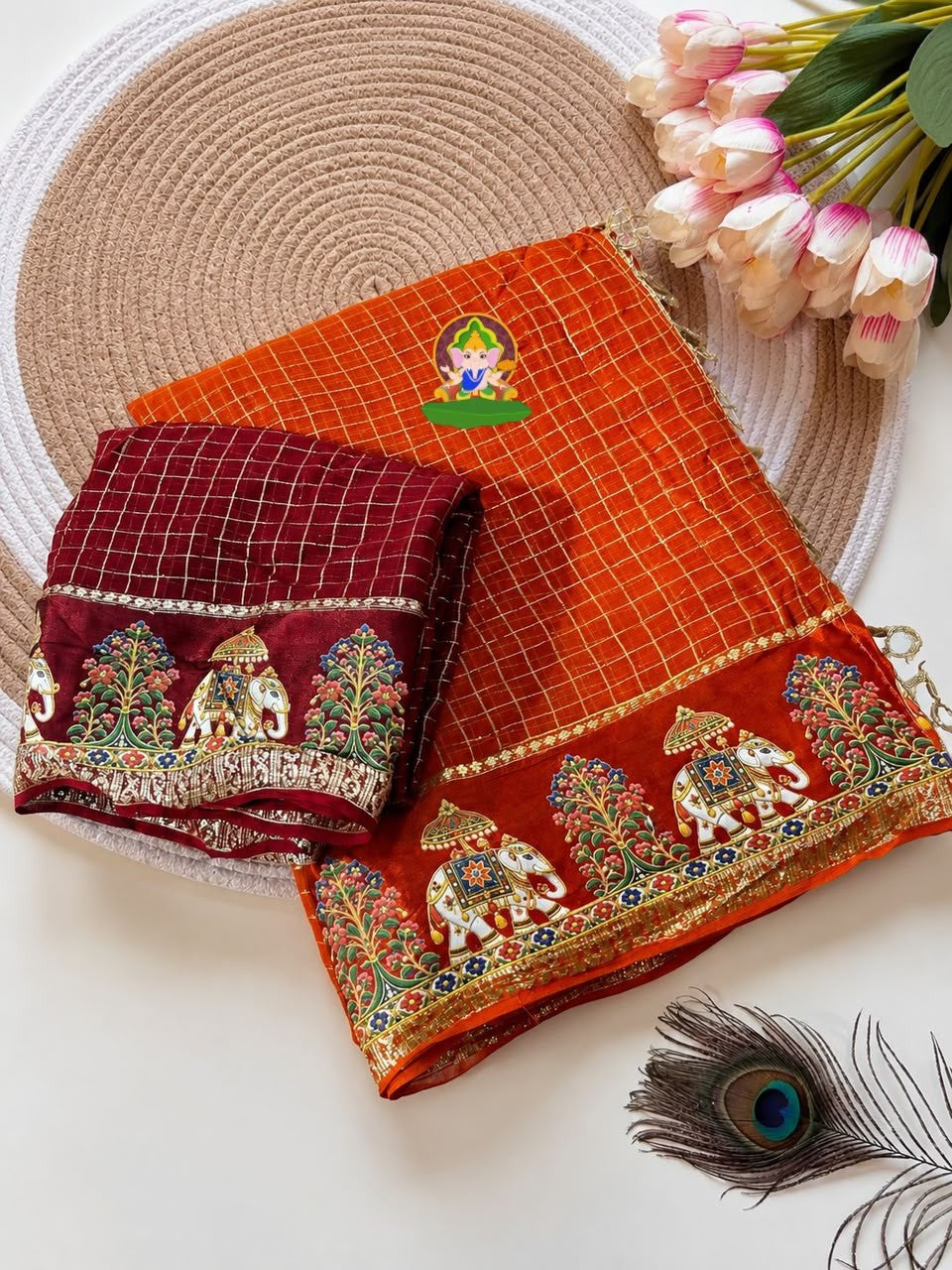 ✨ ROYAL VISCOSE CHECK DESIGNER SAREE ✨