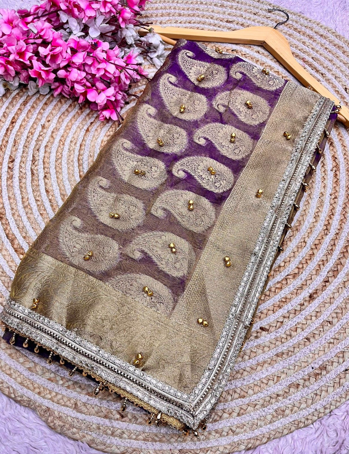 Designer Ghungroo Tissue Silk Saree
