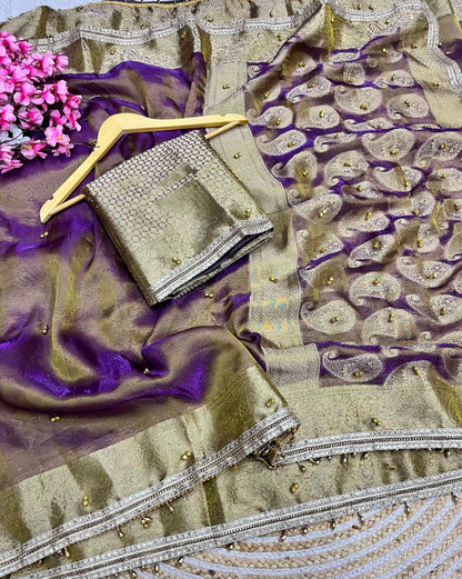 Designer Ghungroo Tissue Silk Saree