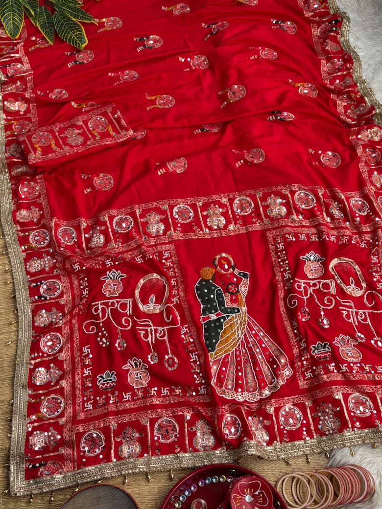 ❤️ Karva Chauth Stunning Red Colour Hit Saree