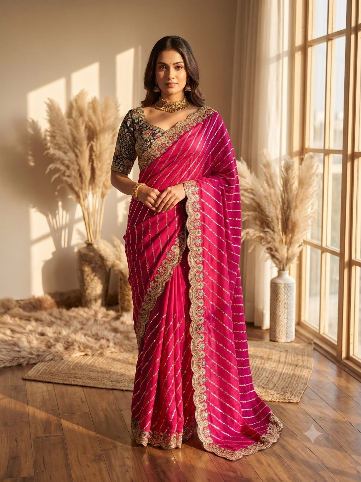 💎 Designer Space Silk Saree | Bead, Sequin & Zari Work