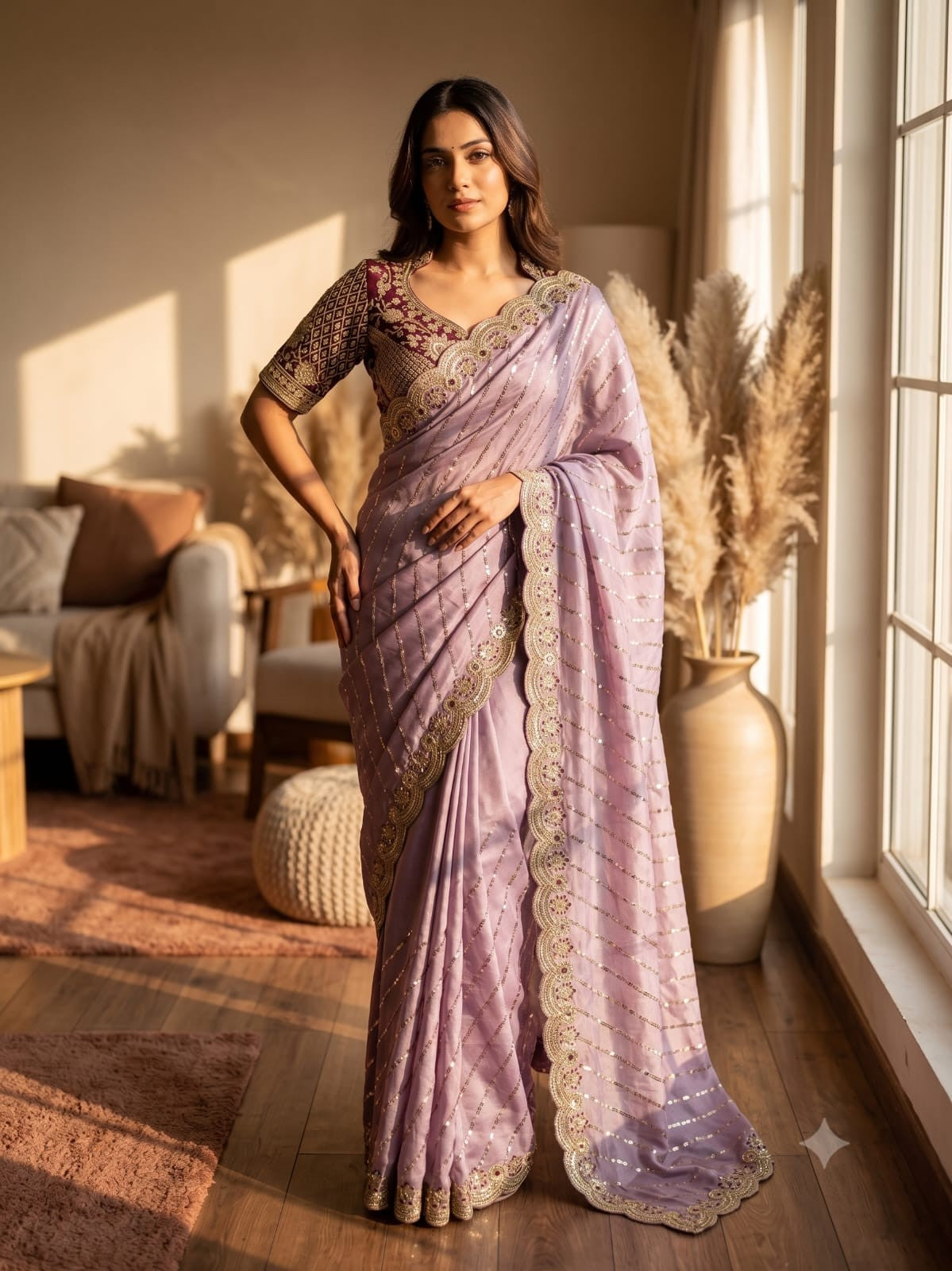 💎 Designer Space Silk Saree | Bead, Sequin & Zari Work