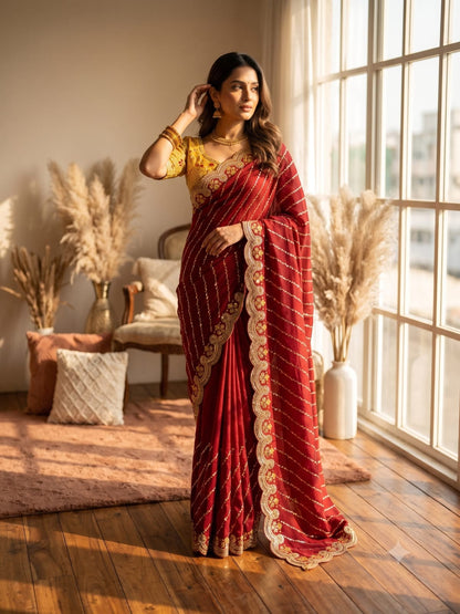 💎 Designer Space Silk Saree | Bead, Sequin & Zari Work