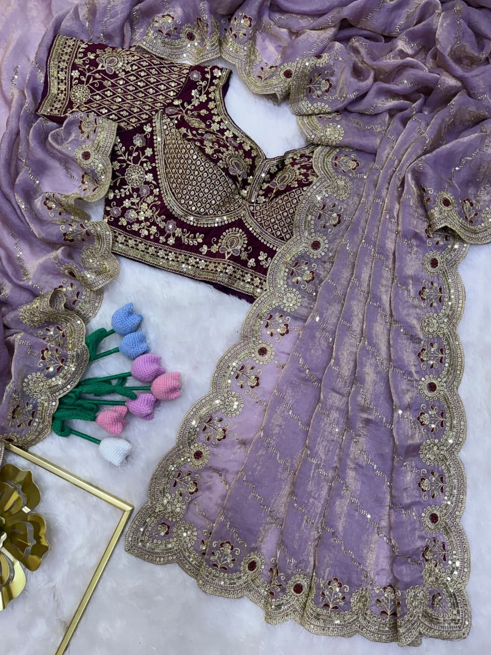 💎 Designer Space Silk Saree | Bead, Sequin & Zari Work