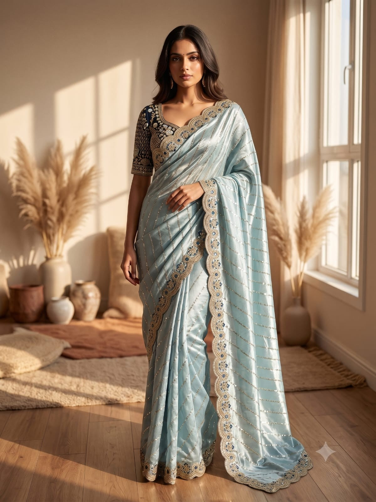 💎 Designer Space Silk Saree | Bead, Sequin & Zari Work