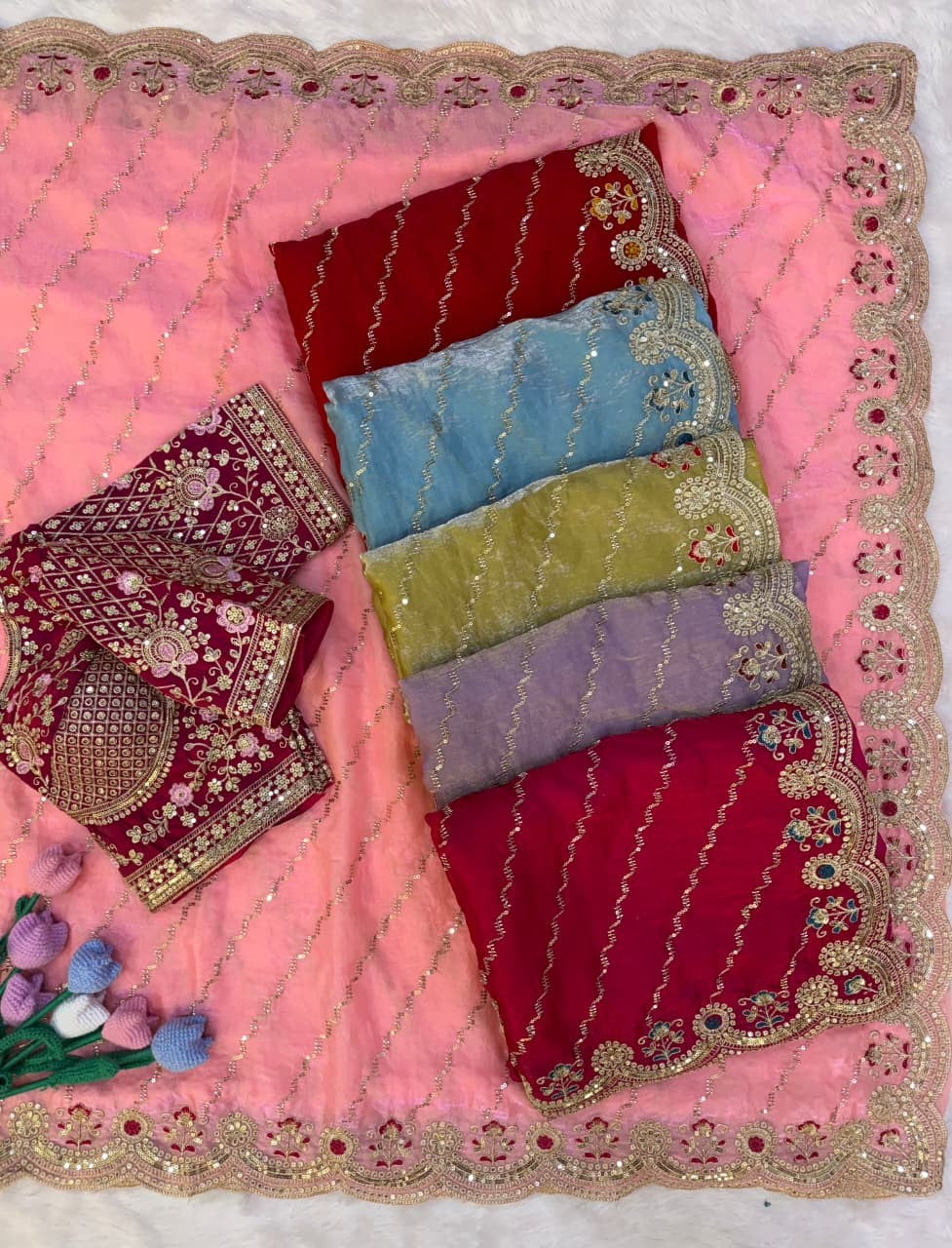 💎 Designer Space Silk Saree | Bead, Sequin & Zari Work
