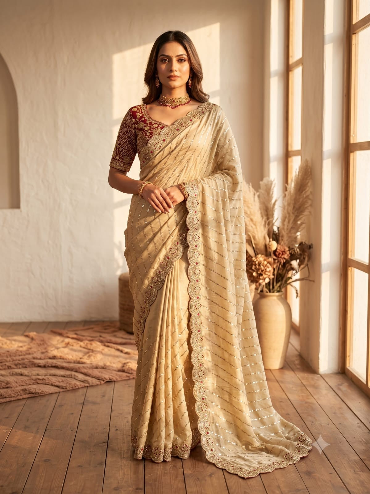 💎 Designer Space Silk Saree | Bead, Sequin & Zari Work