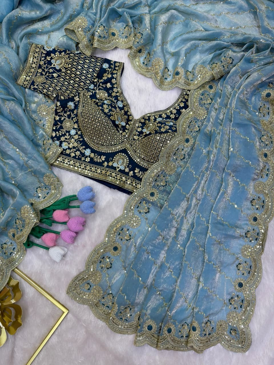 💎 Designer Space Silk Saree | Bead, Sequin & Zari Work