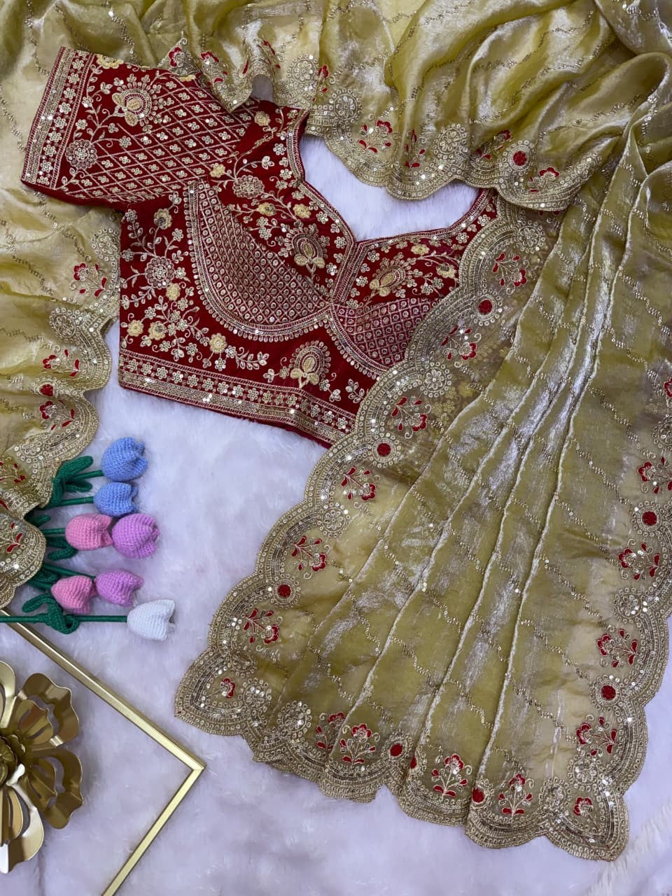 💎 Designer Space Silk Saree | Bead, Sequin & Zari Work