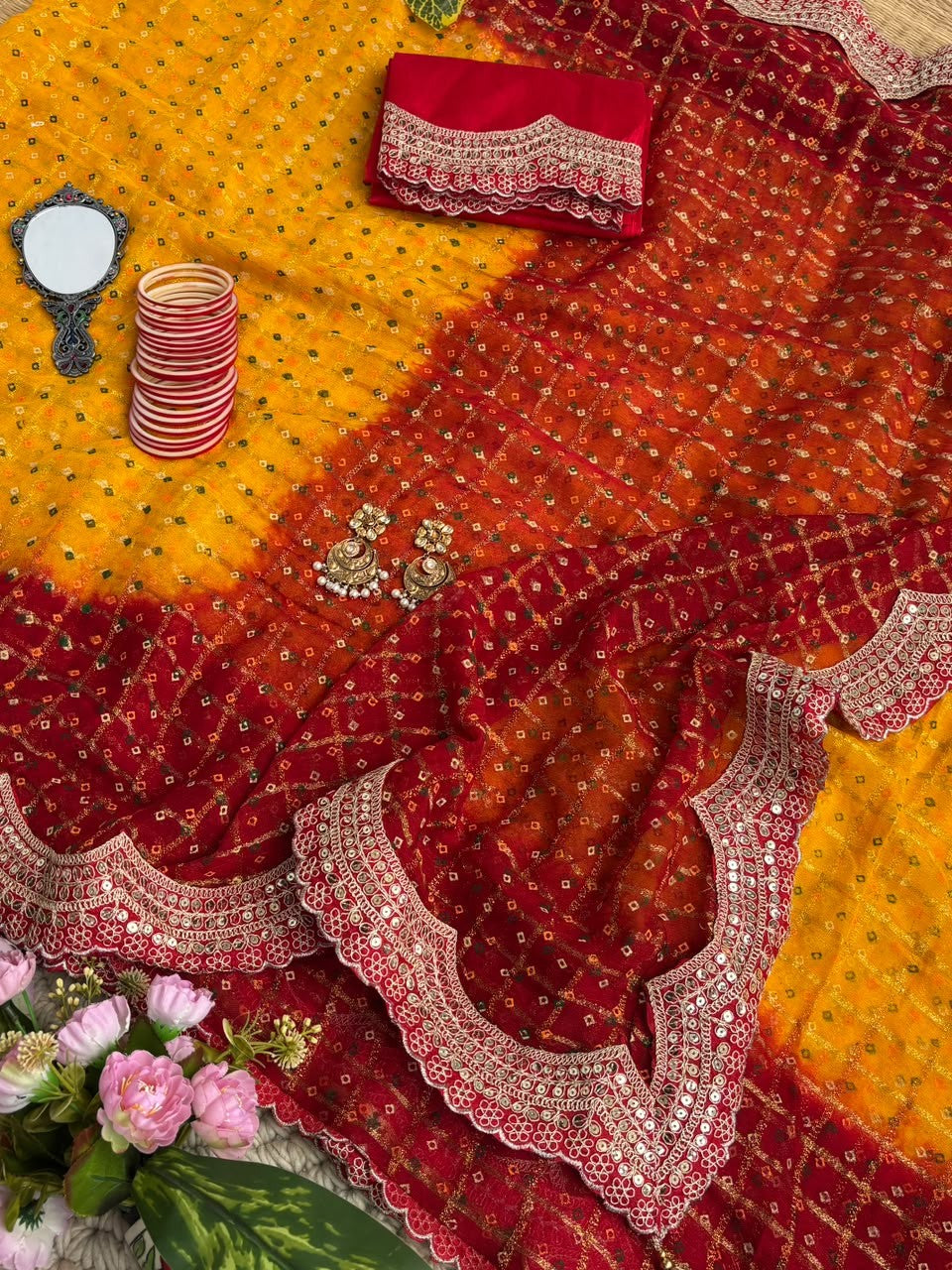 Designer Viscose Georgette Saree with Sequence Cutwork Lace & Tassels