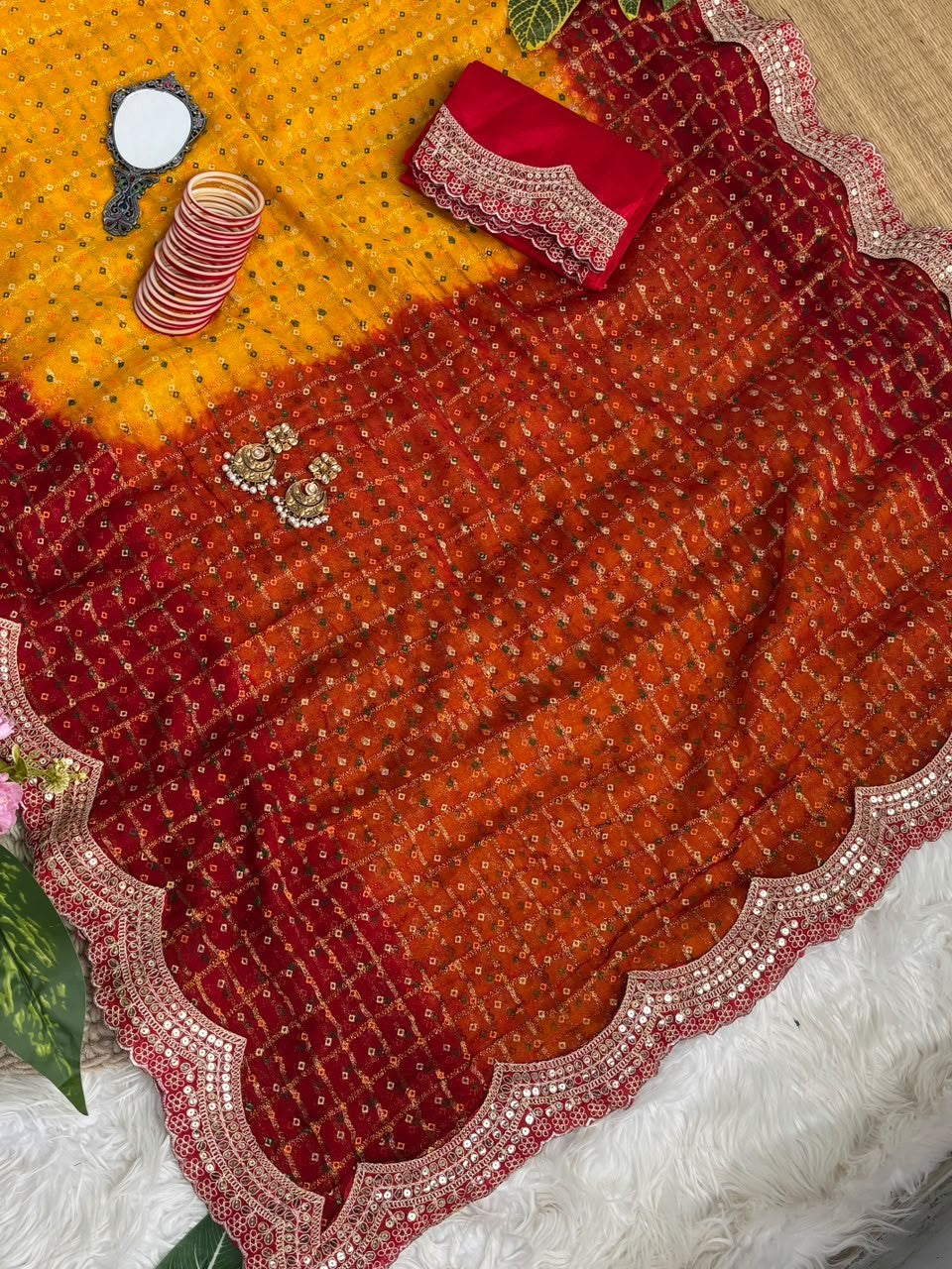 Designer Viscose Georgette Saree with Sequence Cutwork Lace & Tassels