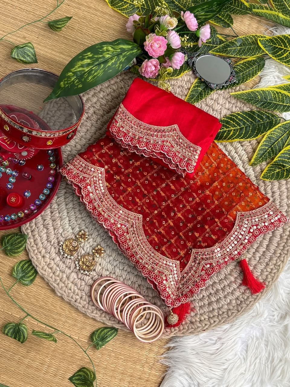 Designer Viscose Georgette Saree with Sequence Cutwork Lace & Tassels