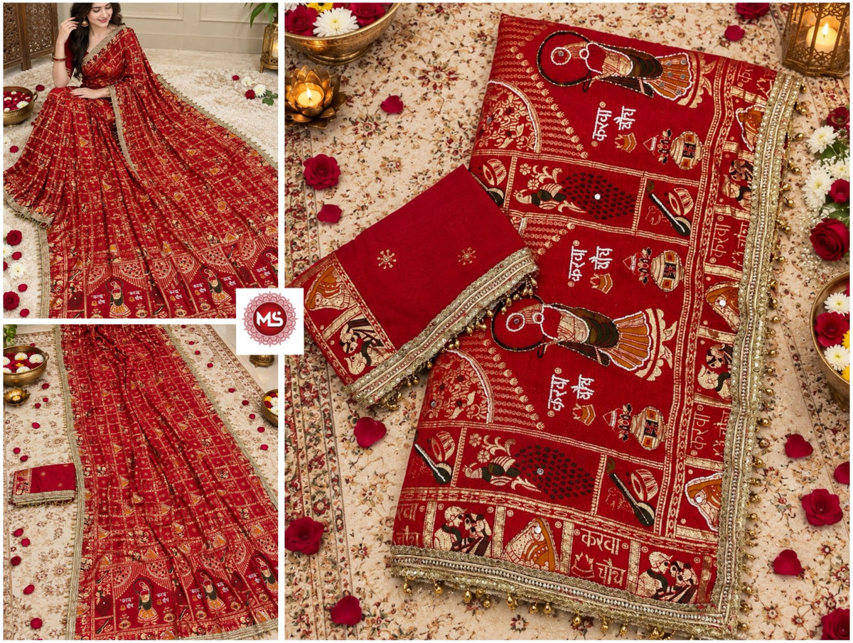 Karwa Chauth & Teej Special ✨ | Dola Viscose Meena Saree with Handwork & Mirror Work