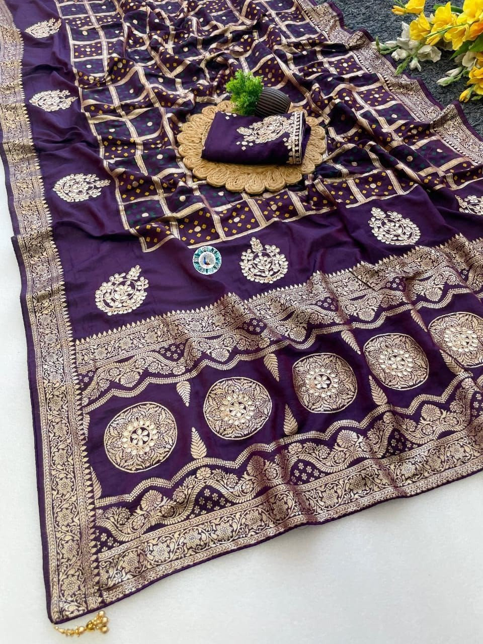 💕 Premium Dola Viscose Saree with Jaipuri Gotapatti Work