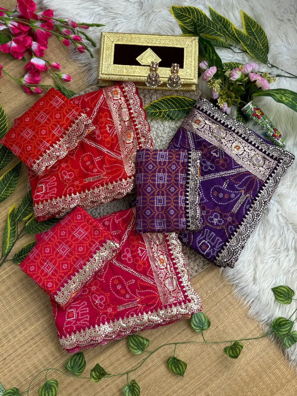 ✨ Elegant Patola Bandhani – Weaving, Cutdana & Embroidery Work