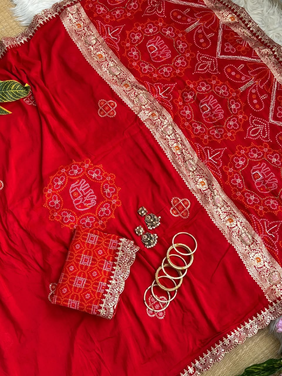 ✨ Elegant Patola Bandhani – Weaving, Cutdana & Embroidery Work