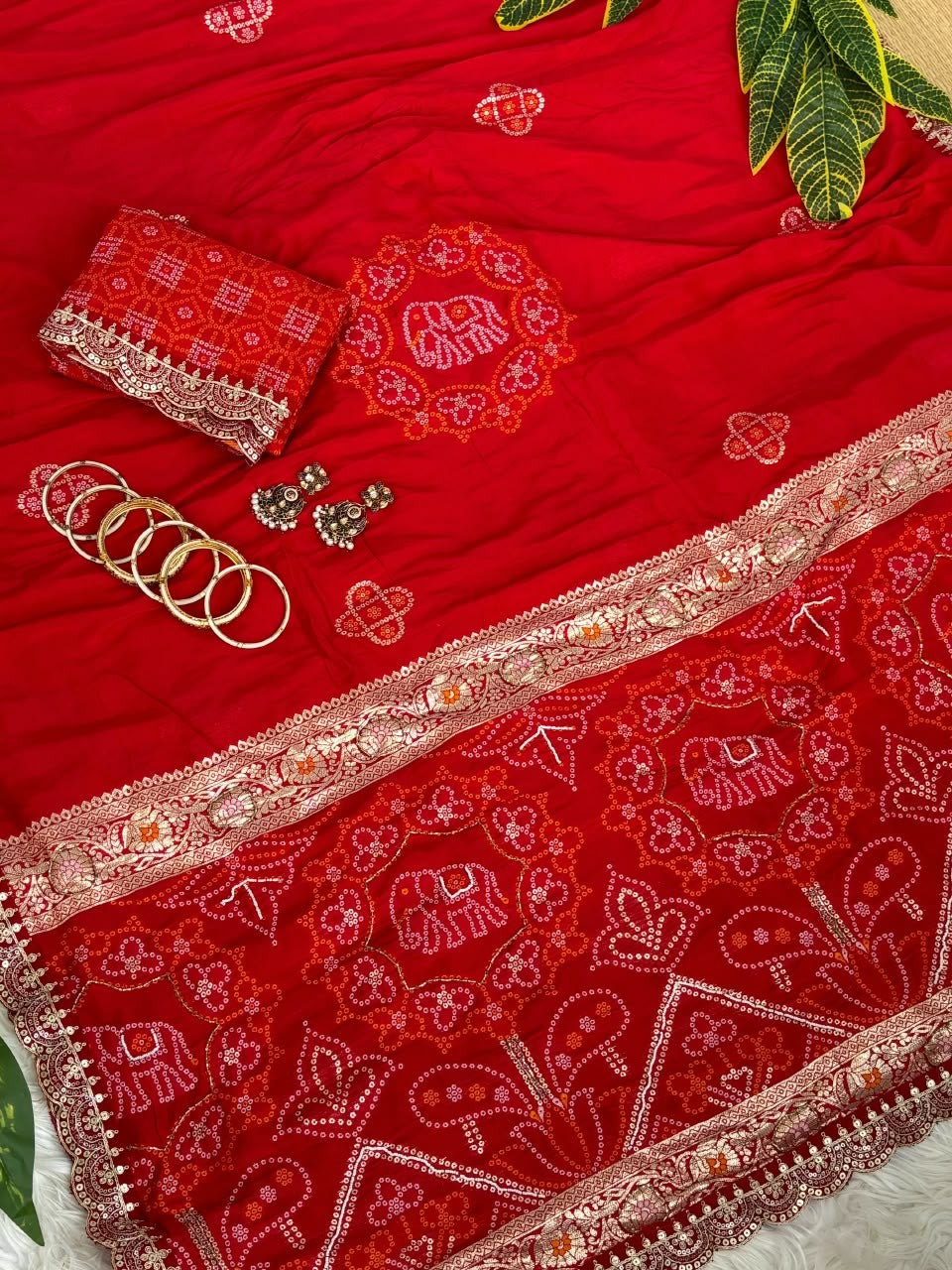 ✨ Elegant Patola Bandhani – Weaving, Cutdana & Embroidery Work