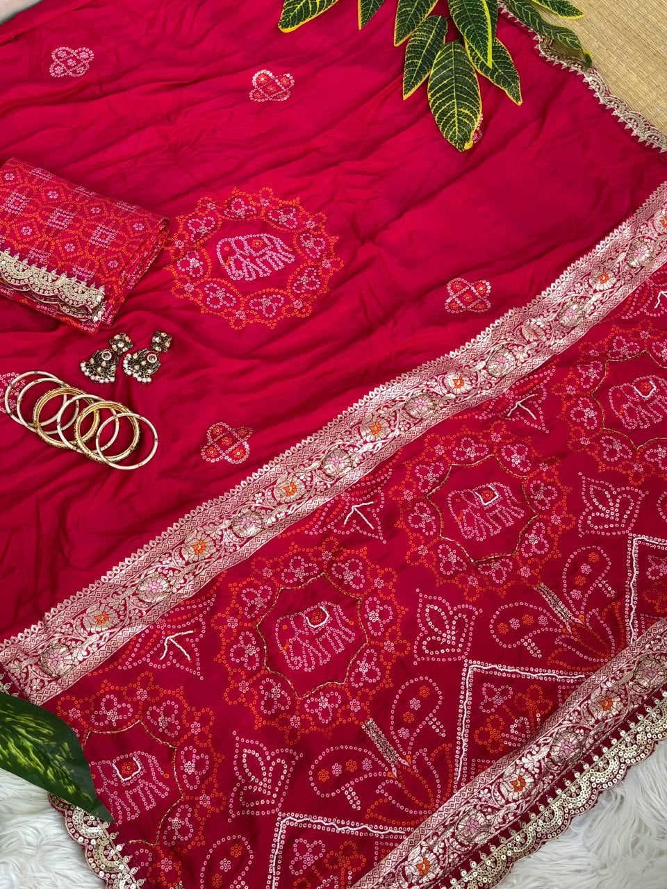 ✨ Elegant Patola Bandhani – Weaving, Cutdana & Embroidery Work