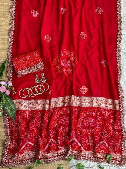 ✨ Elegant Patola Bandhani – Weaving, Cutdana & Embroidery Work