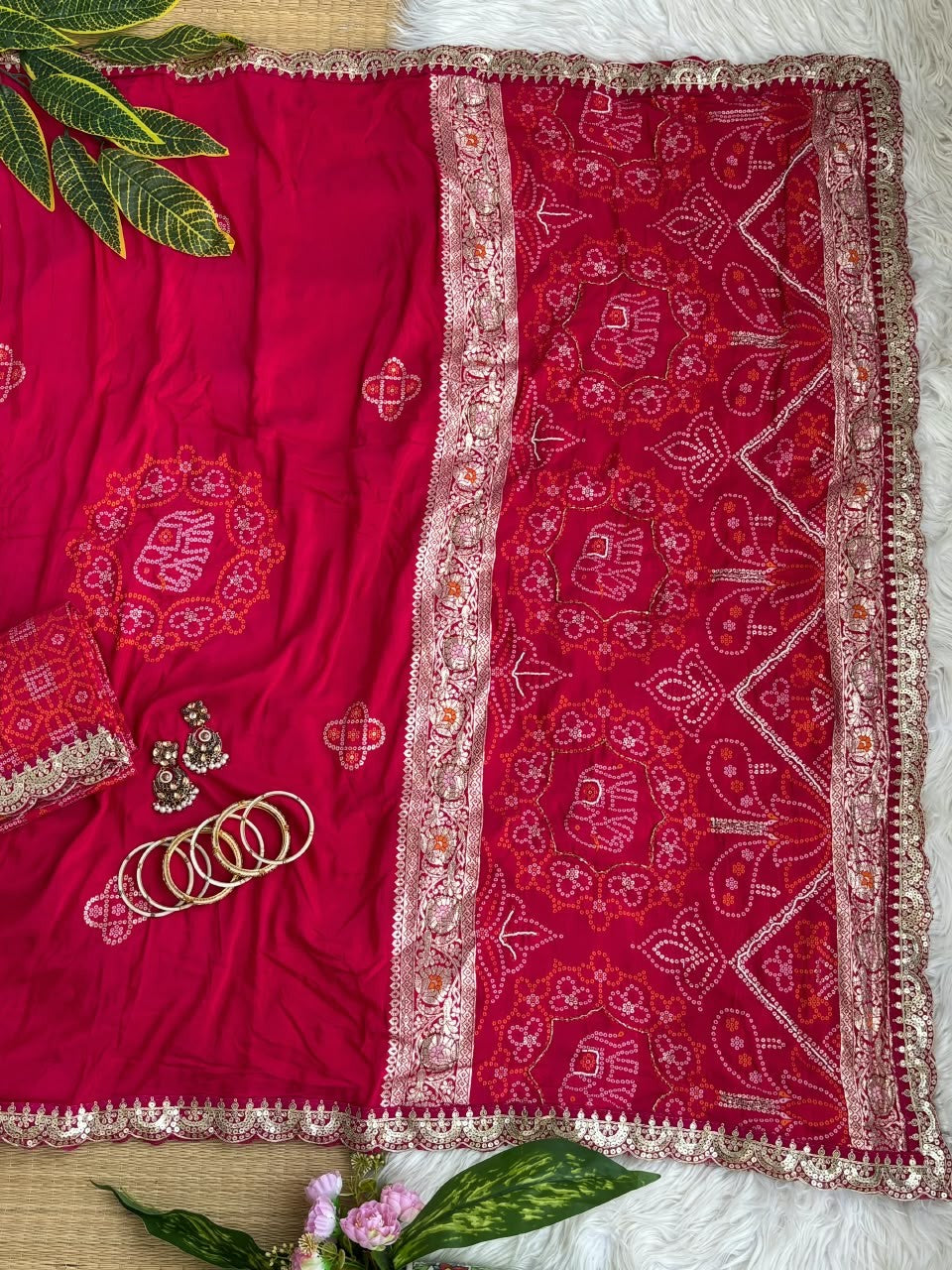 ✨ Elegant Patola Bandhani – Weaving, Cutdana & Embroidery Work