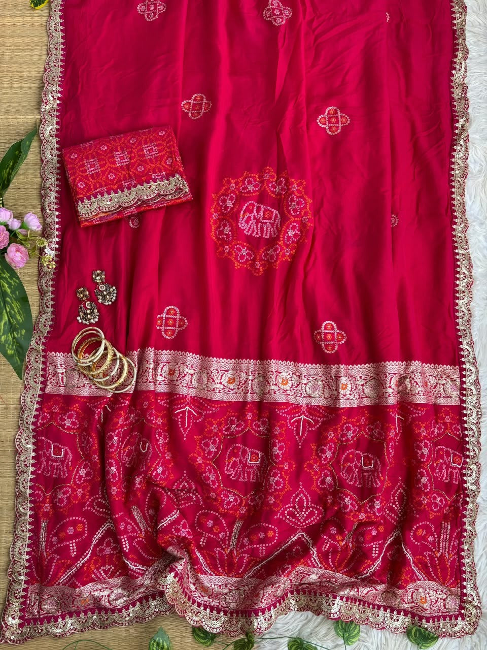 ✨ Elegant Patola Bandhani – Weaving, Cutdana & Embroidery Work